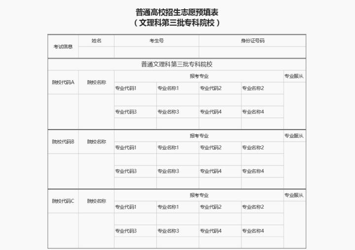 excel模板-普通高校招生志愿预填表