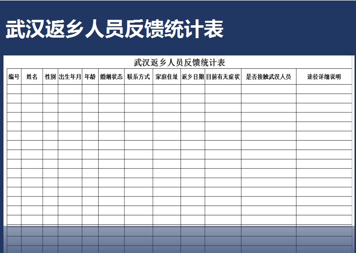 excel模板-武汉返乡人员反馈统计表
