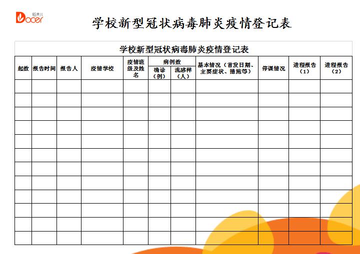 excel模板-学校新型冠状病毒肺炎疫情登记表