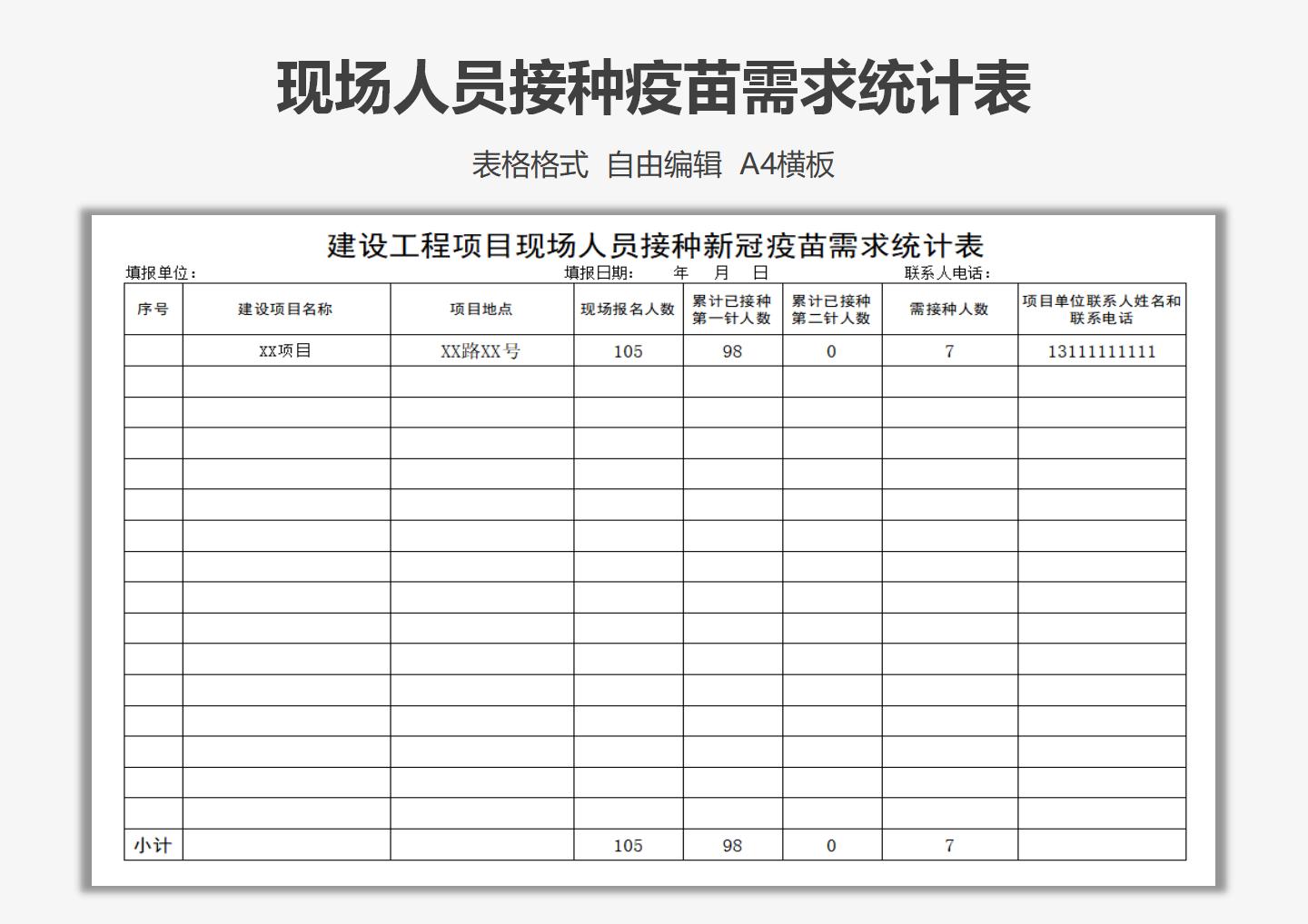 excel模板-接种疫苗需求统计表