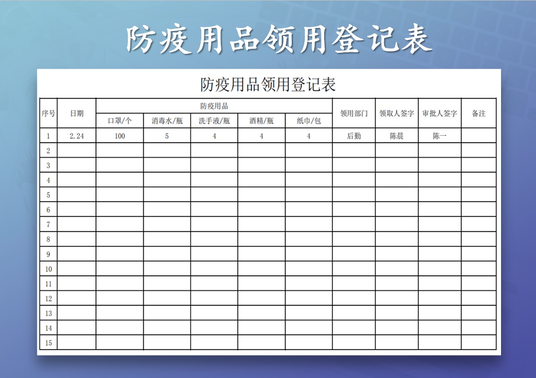 excel模板-企业防疫用品领用登记表