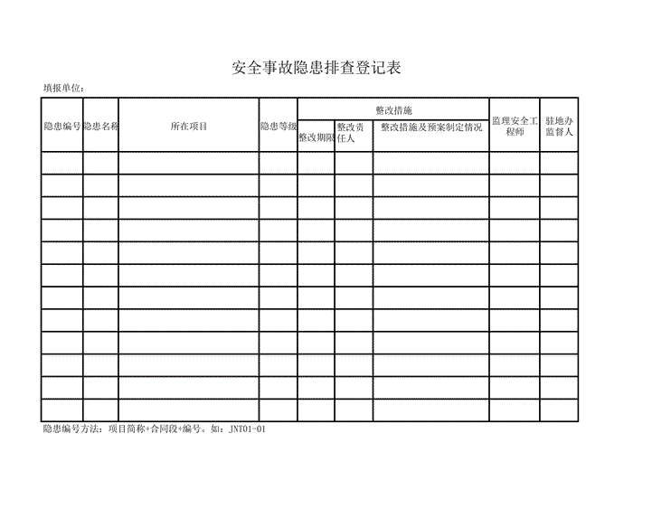 excel模板-安全隐患排查登记表