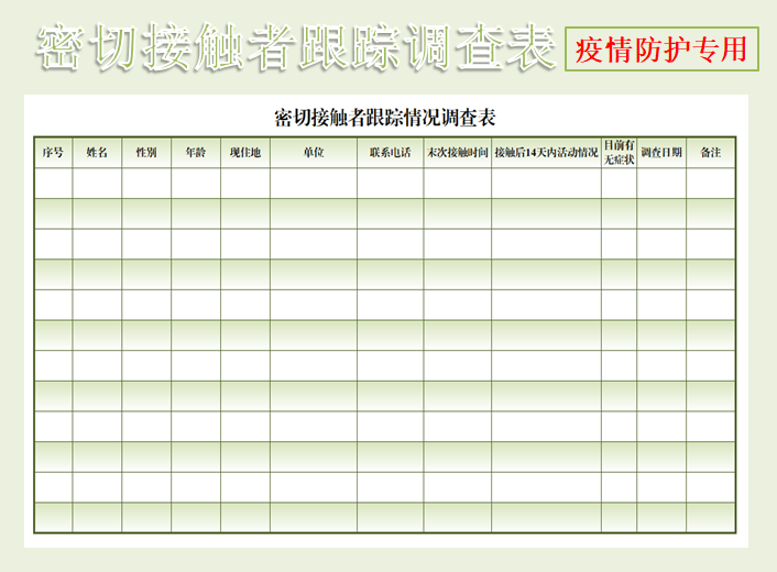 excel模板-密切接触者跟踪情况调查表