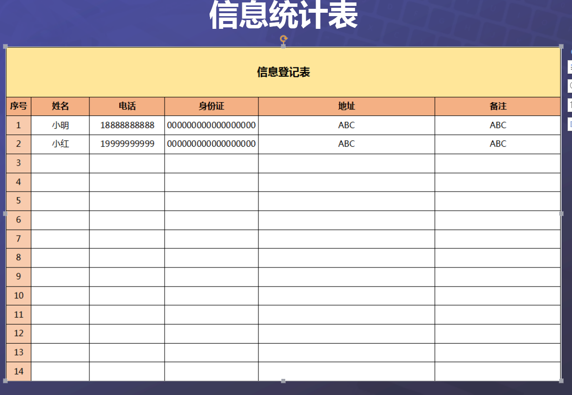 excel模板-信息统计表
