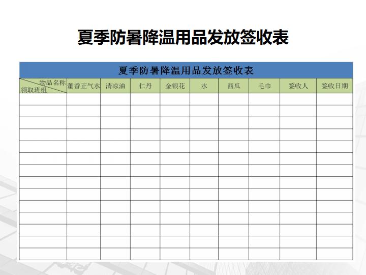 excel模板-防暑降温用品发放台帐