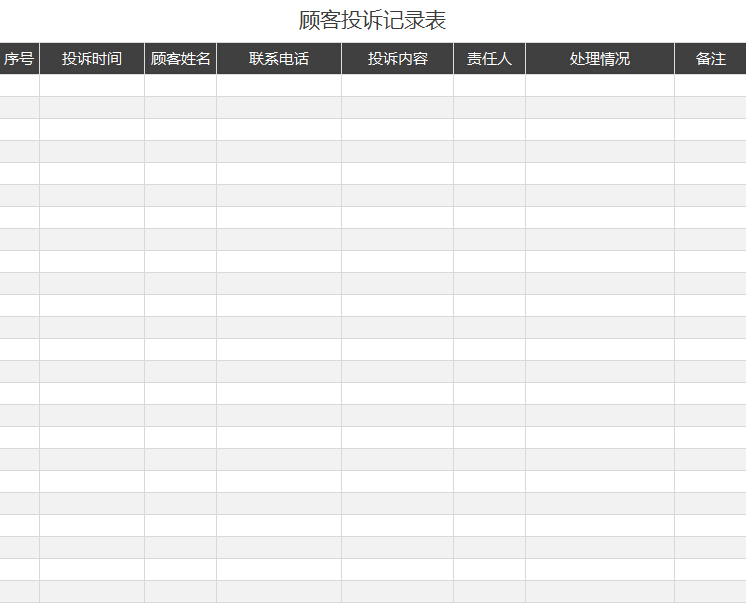 excel模板-顾客投诉记录表
