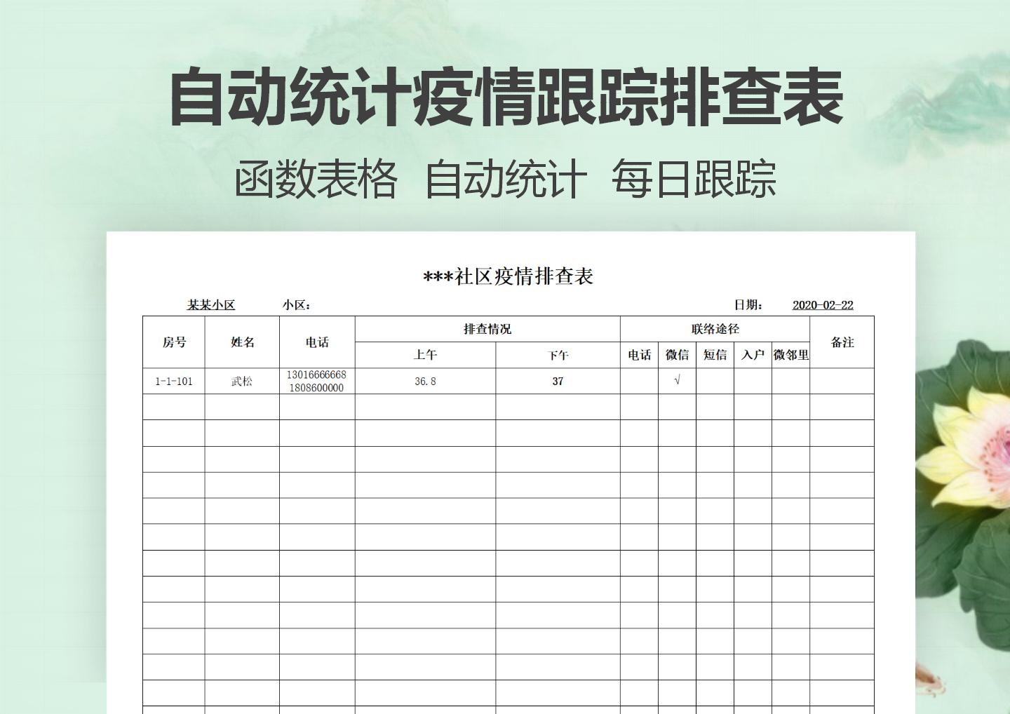 excel模板-疫情跟踪排查自动分析统计表