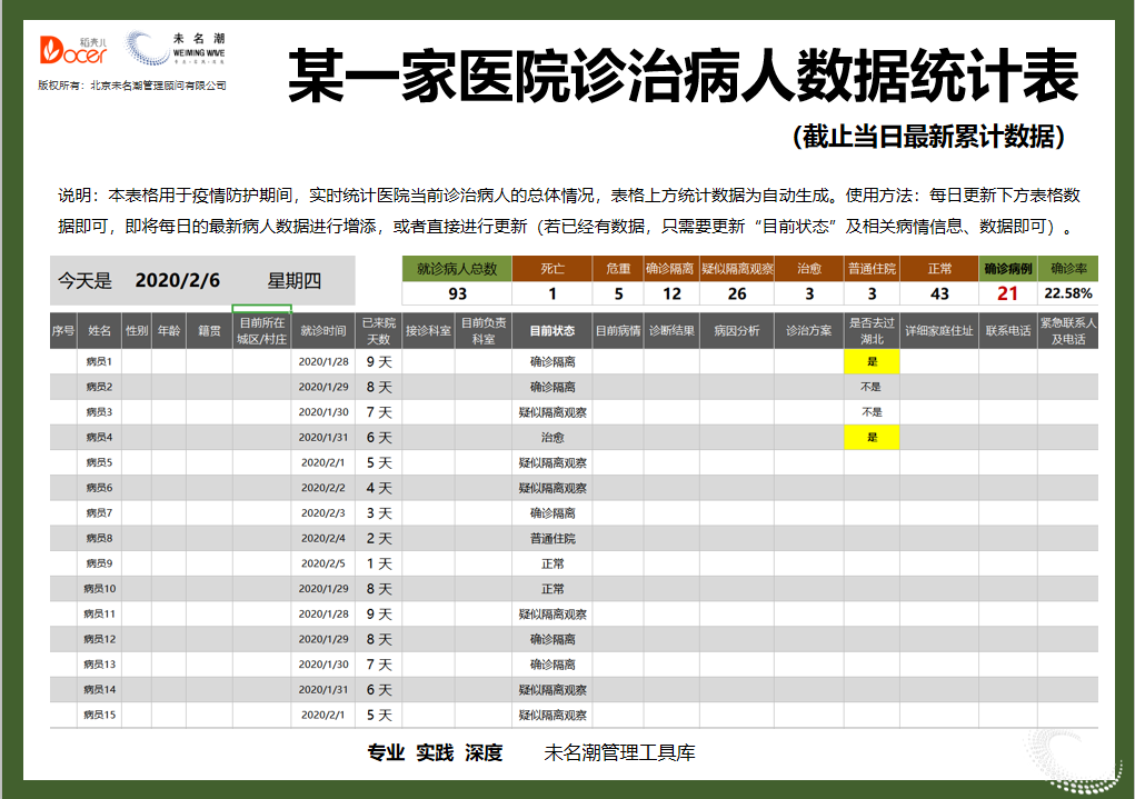 excel模板-某一家医院诊治病人数据统计表