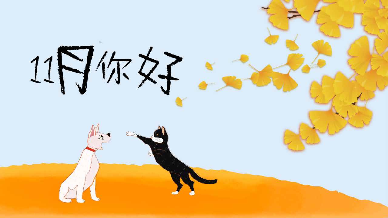 ppt模板-小清新简约暖色调十一月你好工作模板