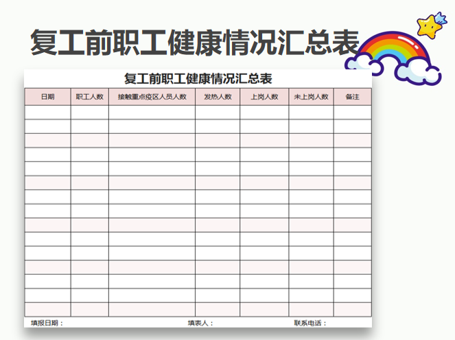 excel模板-复工前职工健康情况汇总表